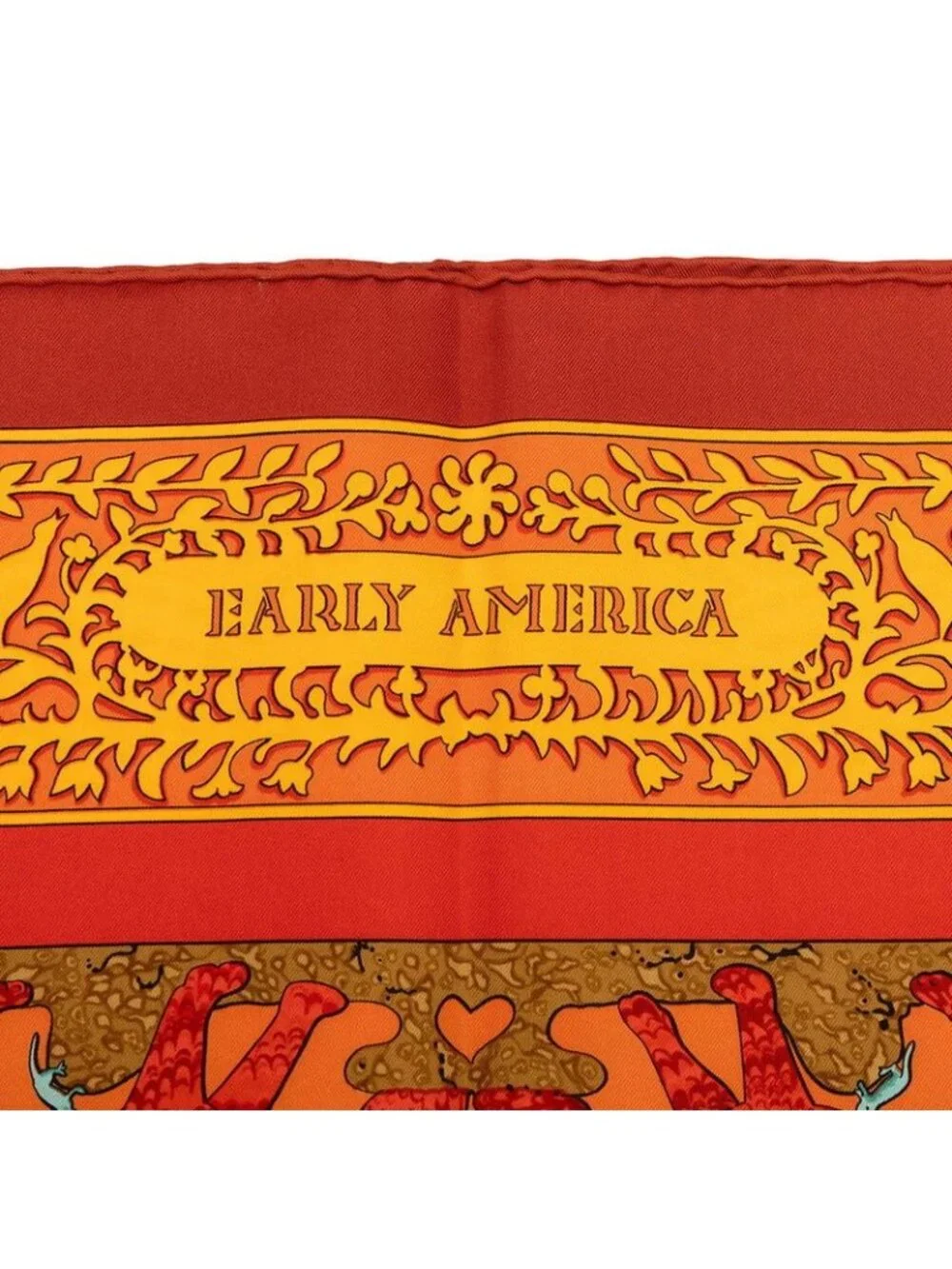 Hermes Carre 90 Early America Vintage Scarf Large Brown Multicolor Silk